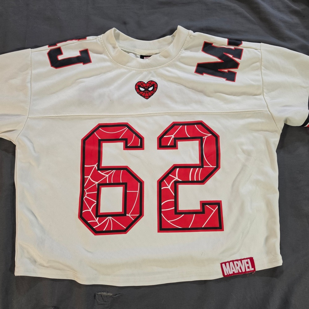 Marvel BoxLunch Mary Jane Watson 62 Spider-Man Jersey White Cropped Mesh Medium